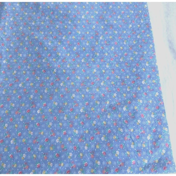 Vtg Calico Floral Fabric Cotton Blue with Pink Yellow White Flowers 21 x 44" - Picture 1 of 3